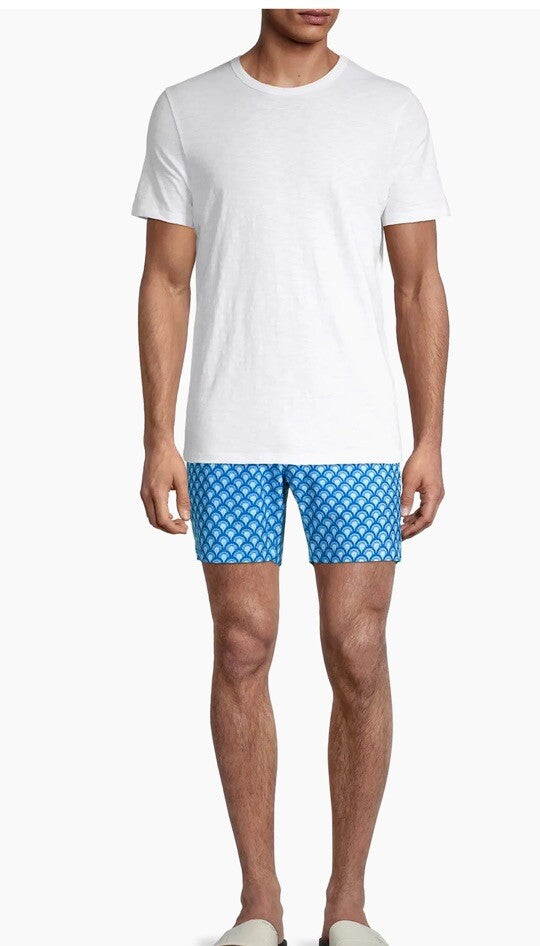 $89 FAIR HARBOR Men’s Sextant Swim Trunk Inner Lined Shorts-Blue Deco-Size: 32W