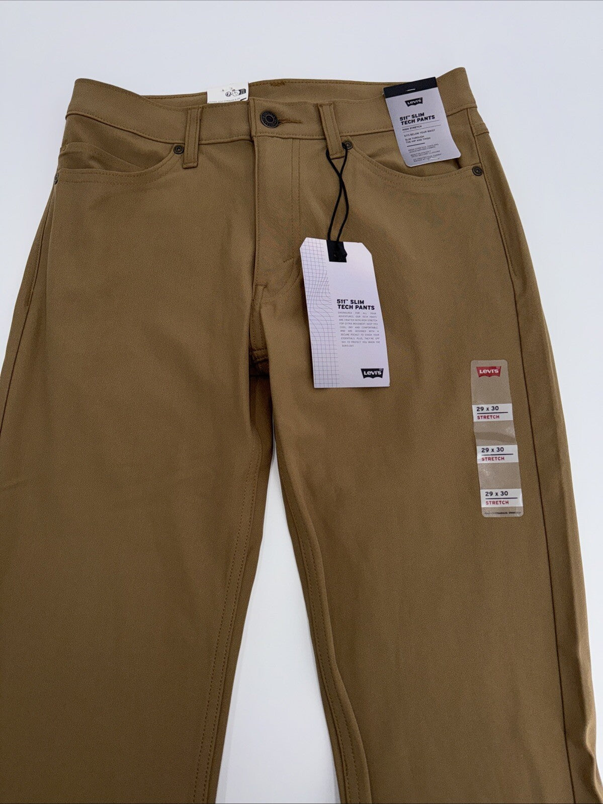 $70 Levi's Men's 511 Slim Tech Pants Stretch A92130010- Tan - 29W 30L - New Tag