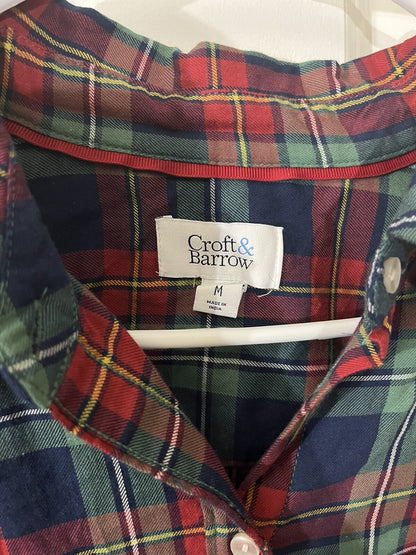 Croft & Barrow Women’s Collared Long Sleeve Button Up Shirt-Red/blue-Medium-New