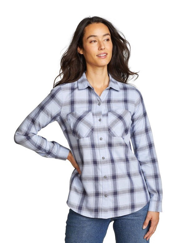 $55 Eddie Bauer Women’s Flannel Button Front Shirt Plaid-Periwinkle-Small-NEW