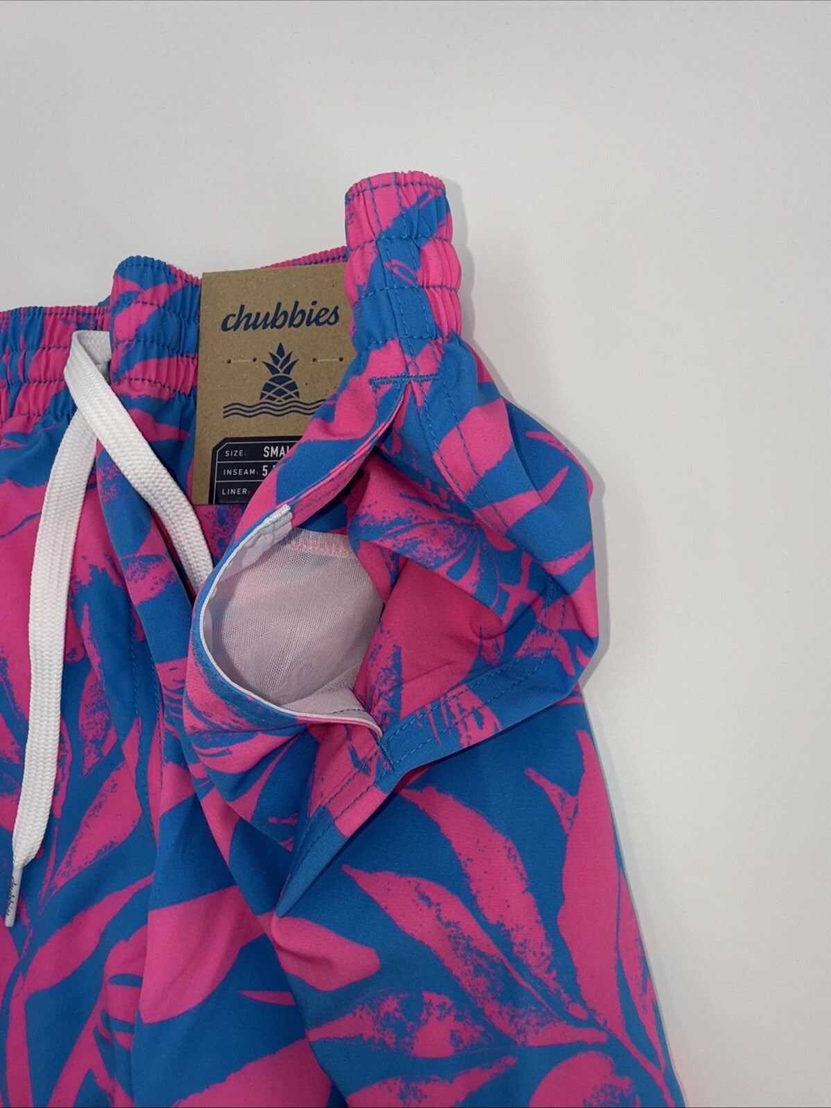 $70 Chubbies The Palm Springers 5.5" Inseam Swim Trunks-Pink/Blue-Small-New Tag