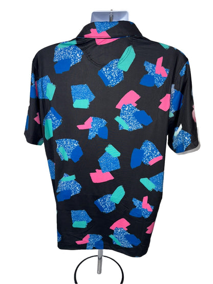 Chubbies Men's The Abs Tract  Performance Polo Shirt- Black Multi- Medium -New