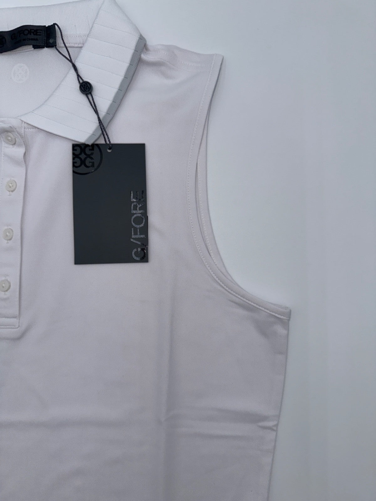 $110 G/Fore Women's Pleated Collar Pique Sleeveless Polo Shirt -Snow -XSmall-NEW