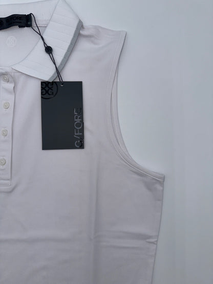 $110 G/Fore Women's Pleated Collar Pique Sleeveless Polo Shirt -Snow -XSmall-NEW