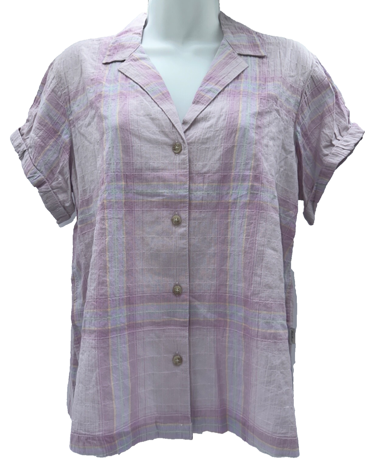 $60 Eddie Bauer Women’s Plaid Packable Camp Shirt - Hyacinth - Small - New