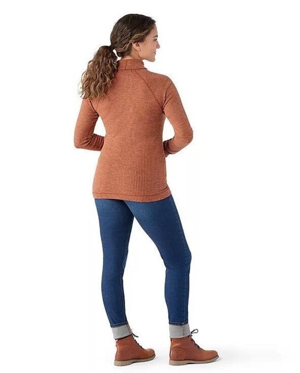 $120 Smartwool Women’s Merino Rib Turtleneck Shirt-Pecan Brown Heather-XSmall