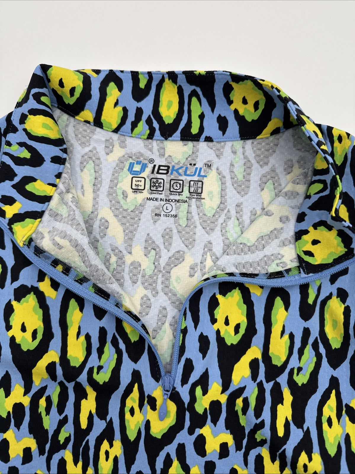 $100 Ibkul Women’s Long Sleeve Zip Mock Neck Top-Gemma Peri Multi -Large -New