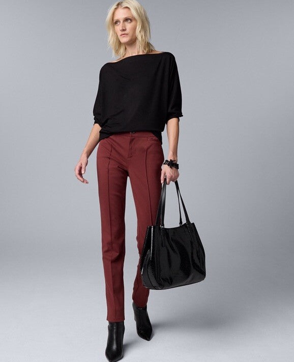 Simply Vera Wang Women’s Mid-Rise Pintuck Ponte Skinny Pants - Houndstooth-Small
