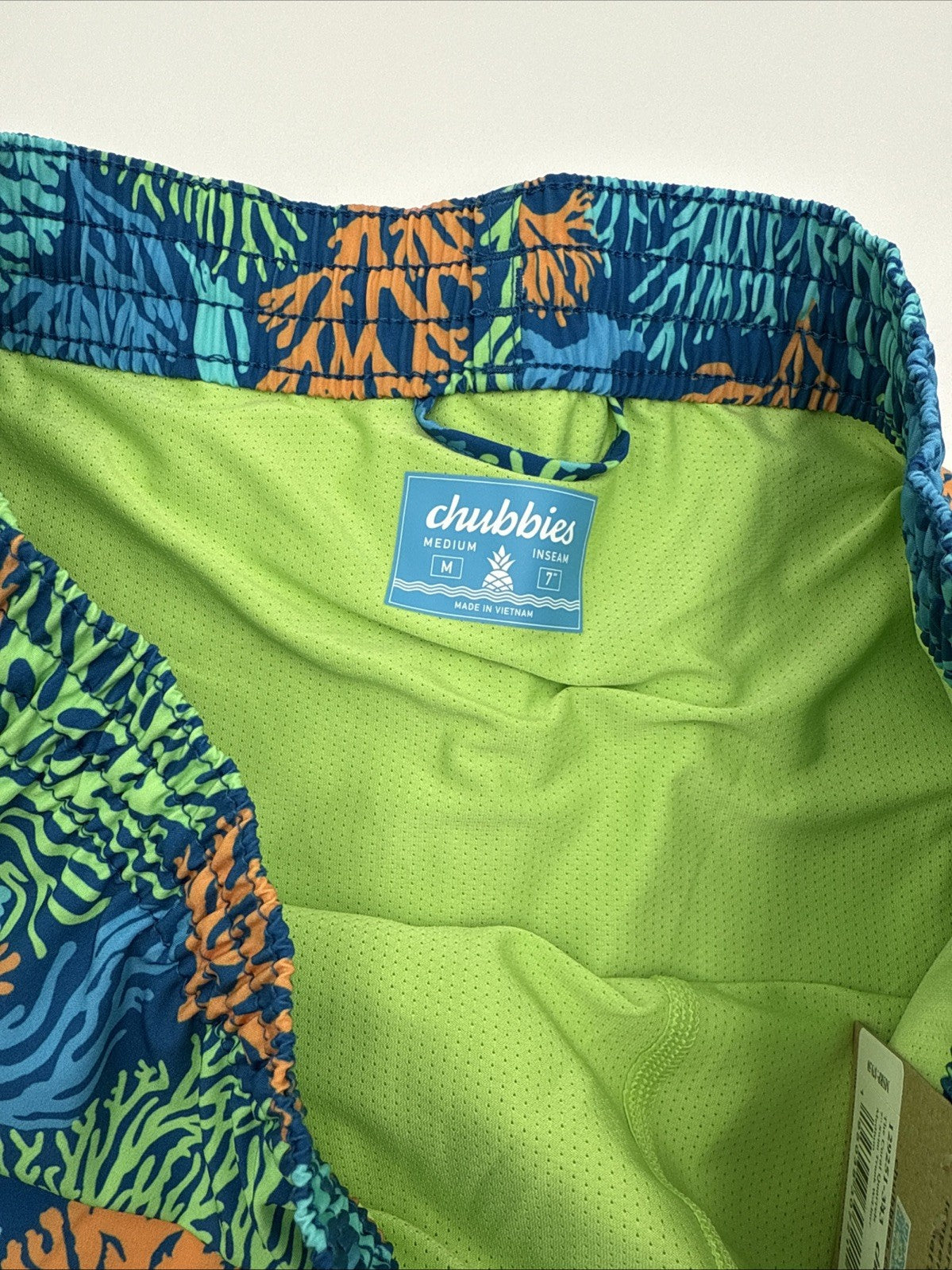 $80 Chubbies Men’s The Coral Quarrels 7” Swim Trunk Liner Shorts-Aqua - Medium