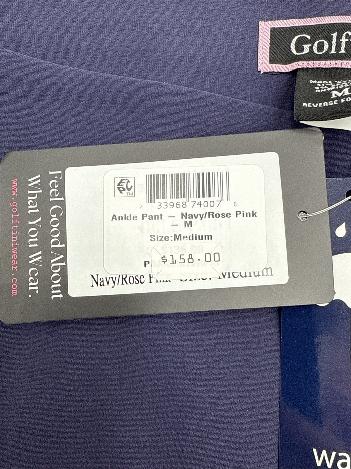$158 Golftini Ankle Pant Side Stripes Golf Pants- Navy/Pink-Medium-New Tags