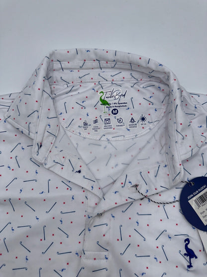 $80 TailorByrd Men’s Scattered Golf Clubs Print Performance Polo-White-Medium
