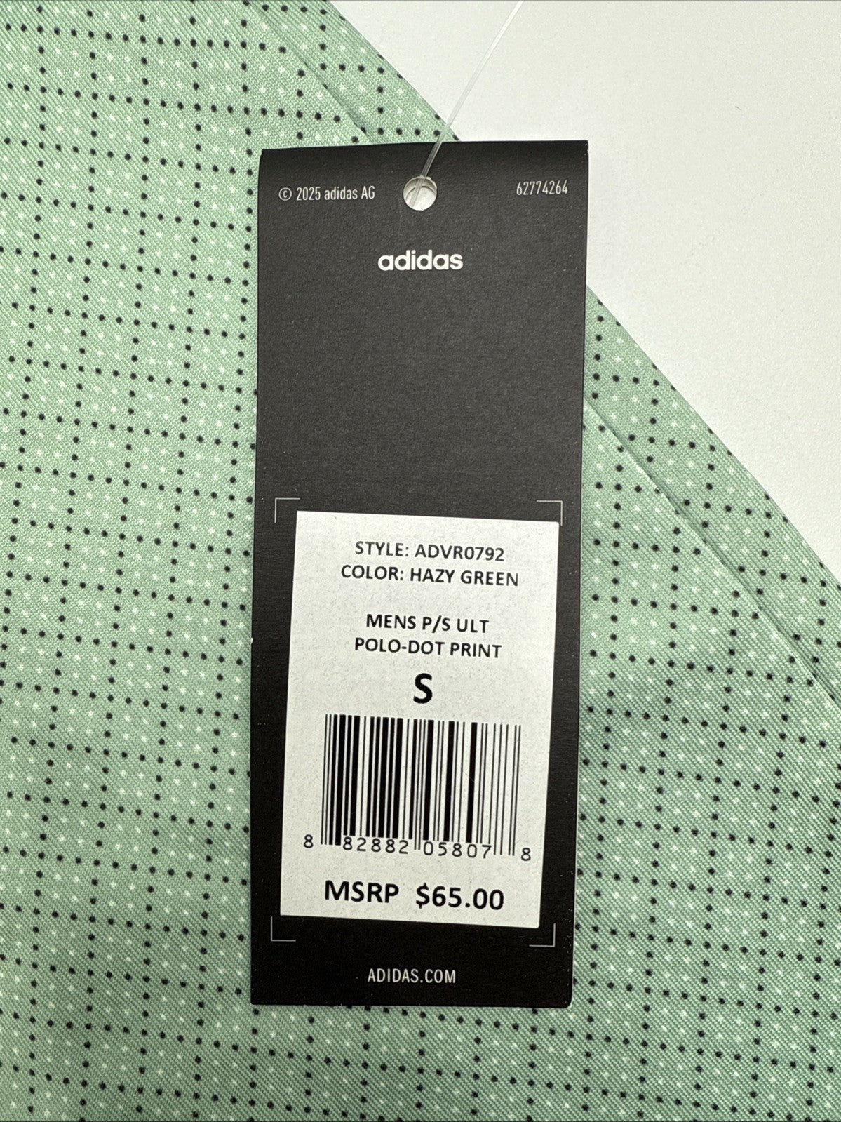 $65 Adidas Men’s Dot Print Golf Polo Shirt UPF 50- Hazy Green - Small -New