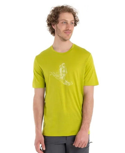 Icebreaker Men’s Tech Lite Short Sleeve Skiing Yeti T-Shirt - Bio Lime- Small
