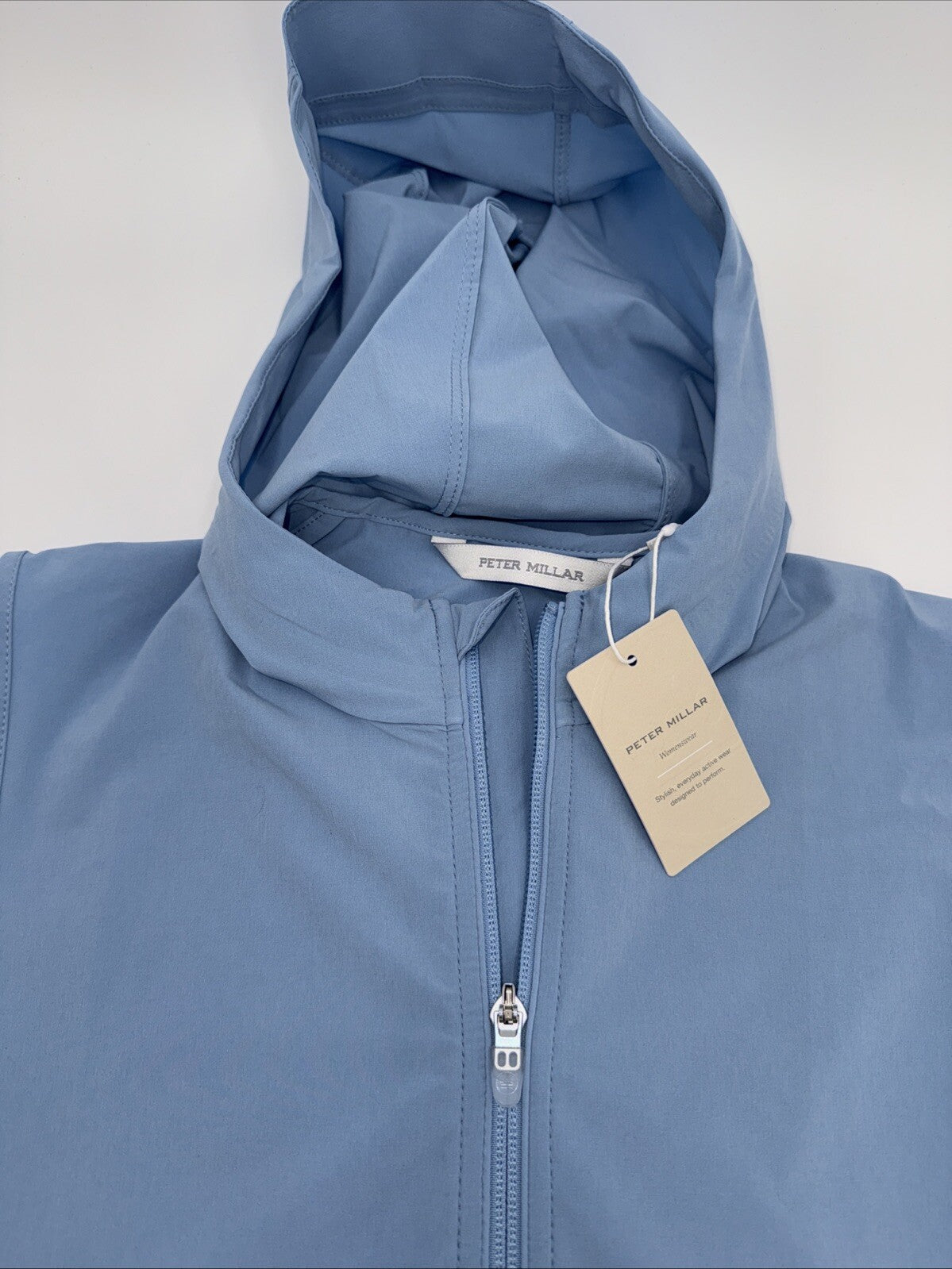 $145 Peter Millar Women’s Jameson Flex Adapt Full-Zip Hooded Vest-Blue-Medium