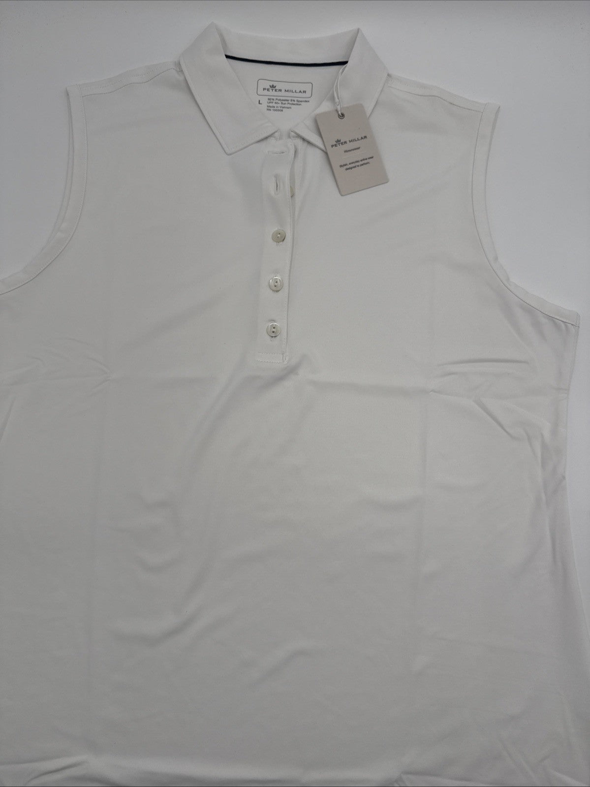 $69 Peter Millar Women’s Sleeveless Banded Polo Shirt - White - Large - New Tag