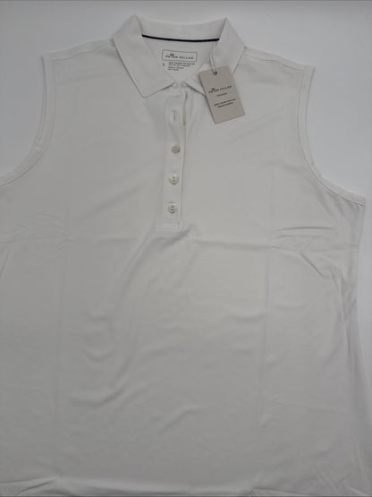 $69 Peter Millar Women’s Sleeveless Banded Polo Shirt - White - Large - New Tag