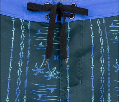 Hurley Boy’s Palm Stripe Boardshorts Swim Trunks- Midnight Teal- Size Boy’s 12