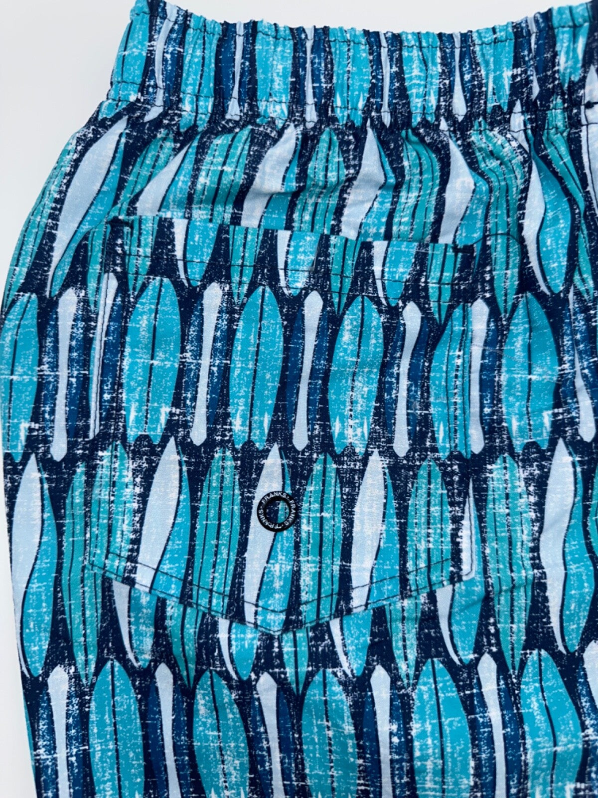 $90 Franks Men’s  6” Swim Shorts - Blue Longboard Stripe- Small- New with Tag