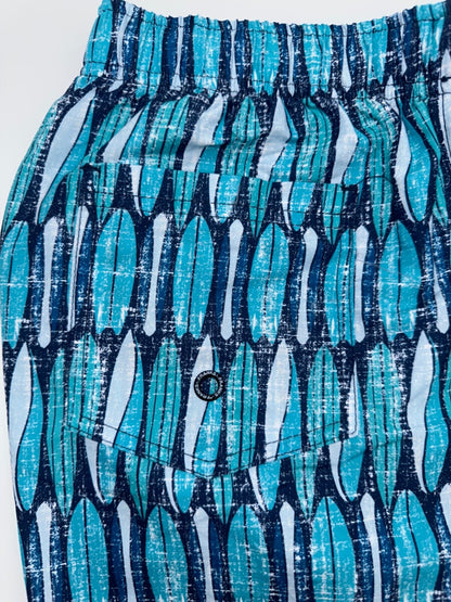 $90 Franks Men’s  6” Swim Shorts - Blue Longboard Stripe- Small- New with Tag
