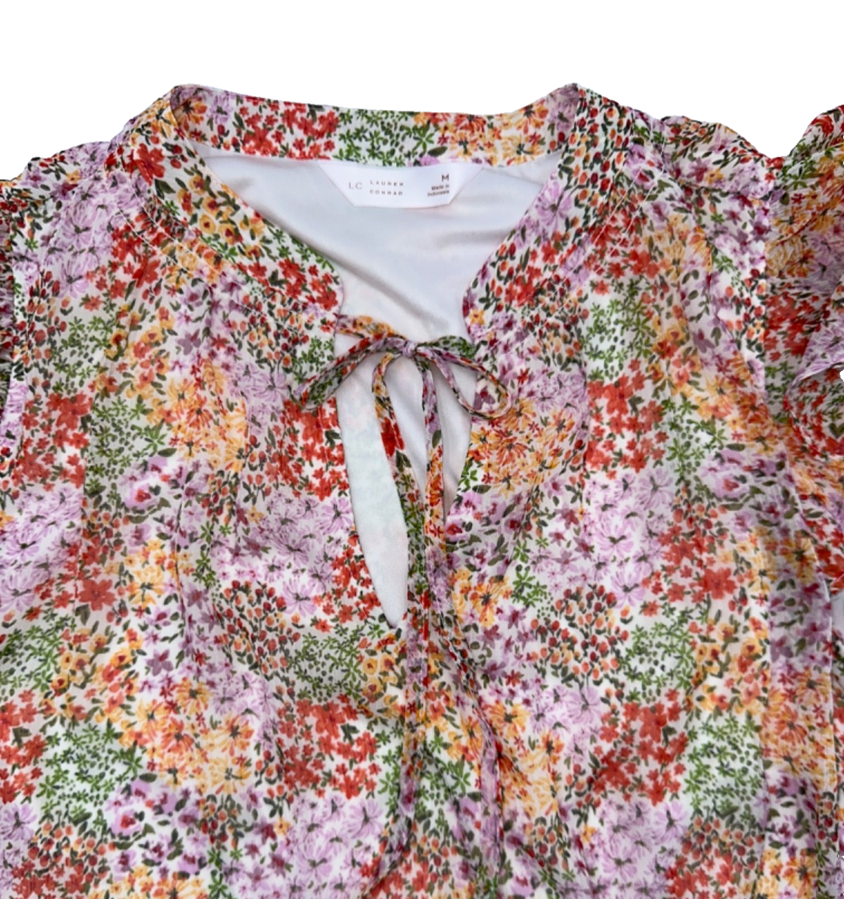 LC Lauren Conrad Tie Front Ruffled V-Neck Shell - Multi Mixy- Medium - New