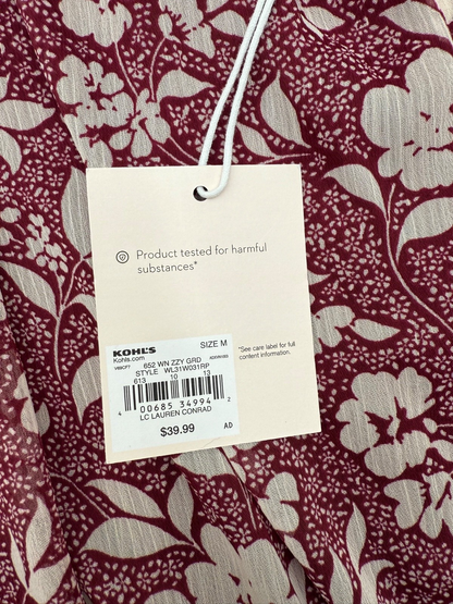 $40 Lauren Conrad Women’s-Floral Print Blouse Shirt-Maroon-Medium-New Tag