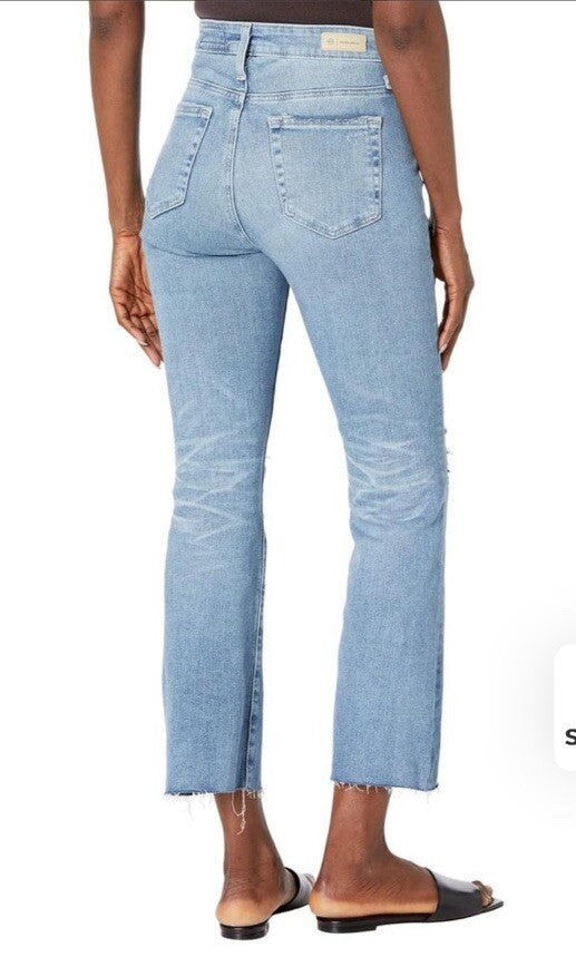 $235 AG Women’s Farrah Boot Crop Denim- 20 Years Undertow Destructed- Size 31