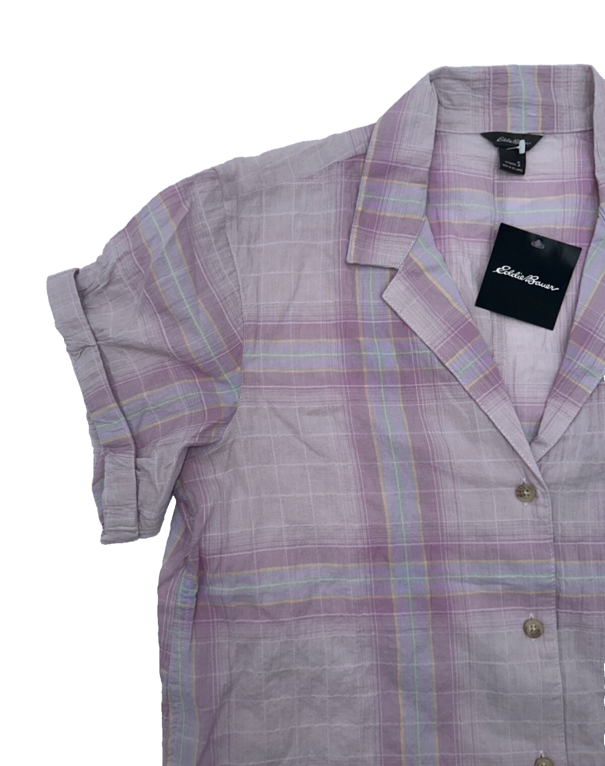 $60 Eddie Bauer Women’s Plaid Packable Camp Shirt - Hyacinth - Small - New