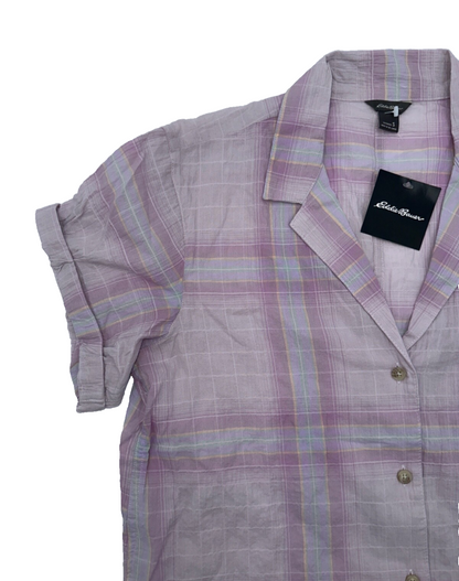 $60 Eddie Bauer Women’s Plaid Packable Camp Shirt - Hyacinth - Small - New
