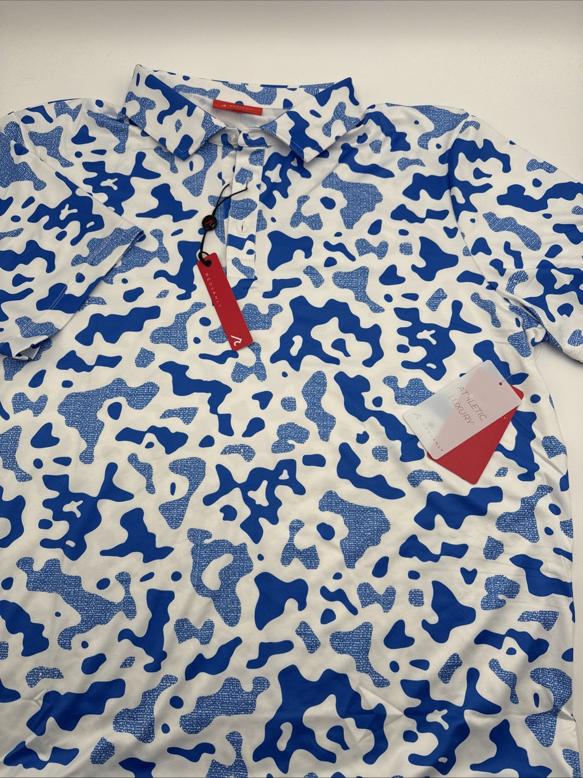 $110 Redvanly Men’s Camo Barres Golf Performance Stretch Polo Shirt-Blue-2XLarge