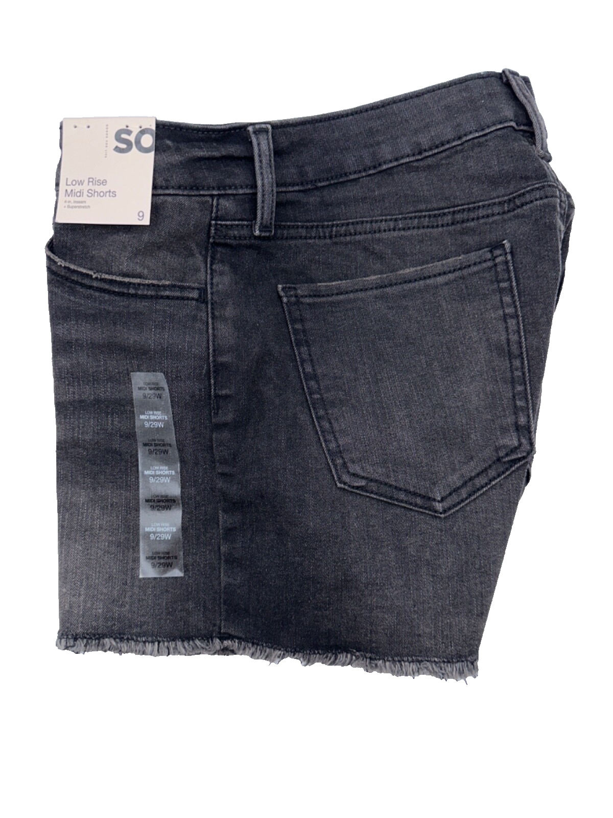 SO Women's Low Rise Midi Fray Hem Jean Shorts - Washed Black - 9/29W - New Tag