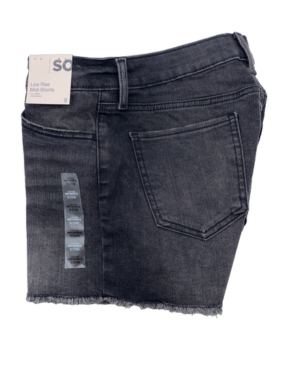 SO Women's Low Rise Midi Fray Hem Jean Shorts - Washed Black - 9/29W - New Tag