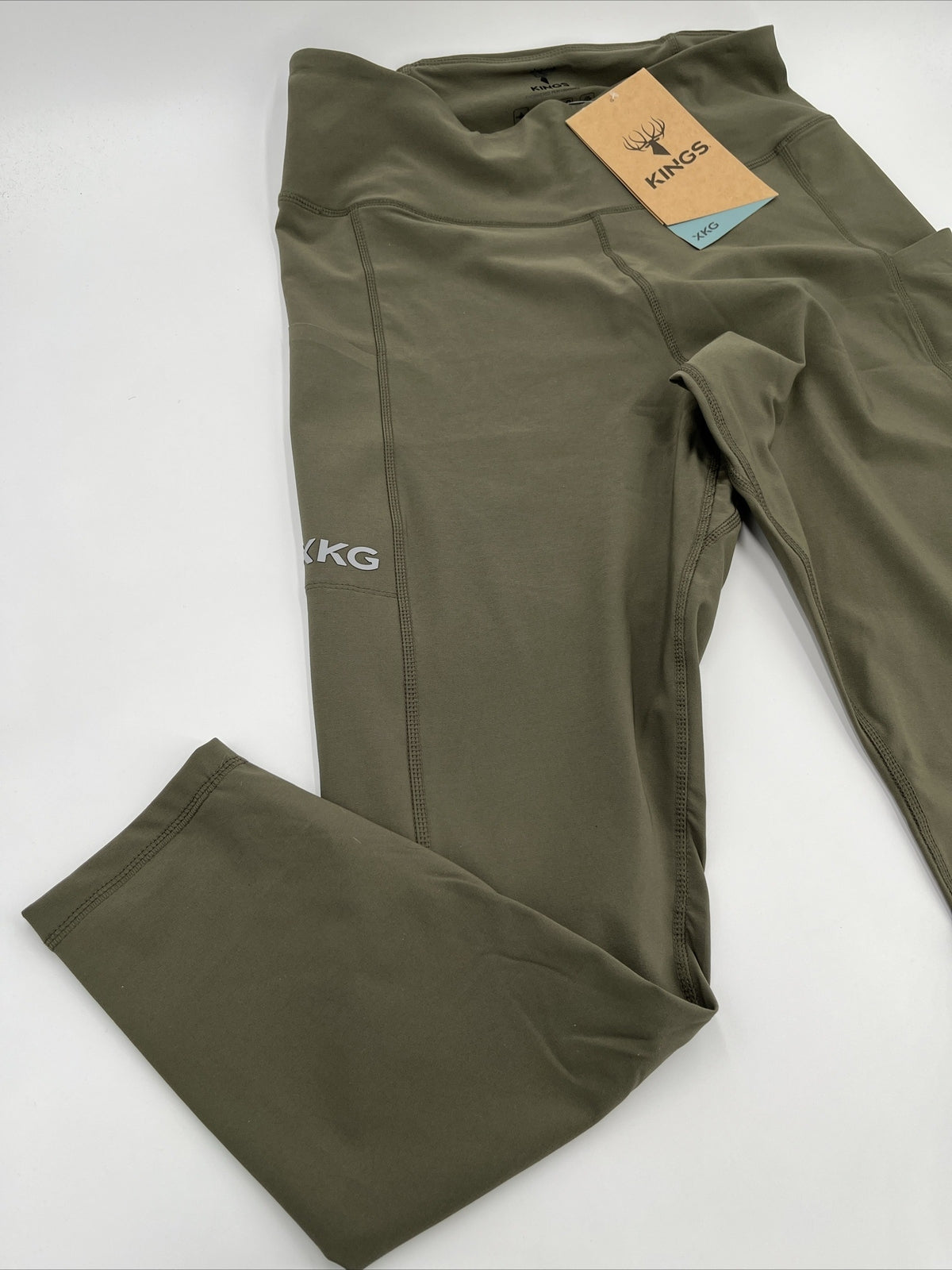 $80 King's Women’s High Waist Freya Leggings Stretch-Leaf Olive-Large-New Tags