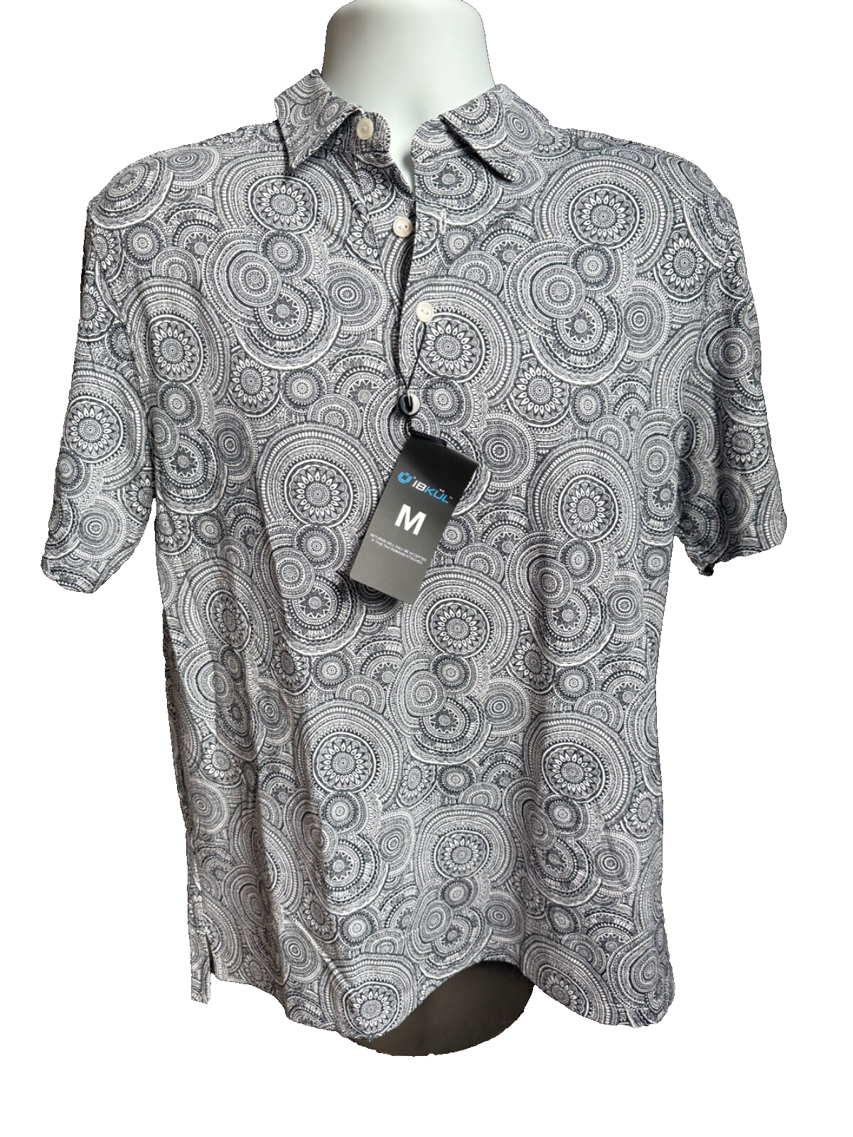 $100 IBKUL Men’s-Pricilla Printed Polo-Black/White-Medium-New Tag