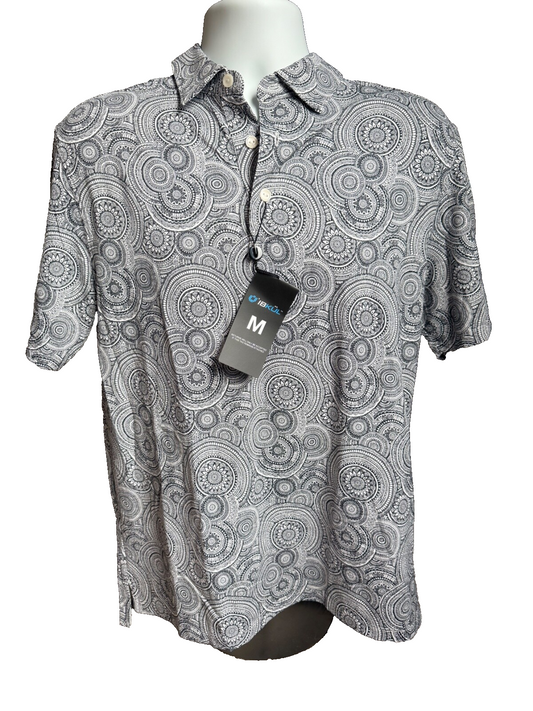 $100 IBKUL Men’s-Pricilla Printed Polo-Black/White-Medium-New Tag