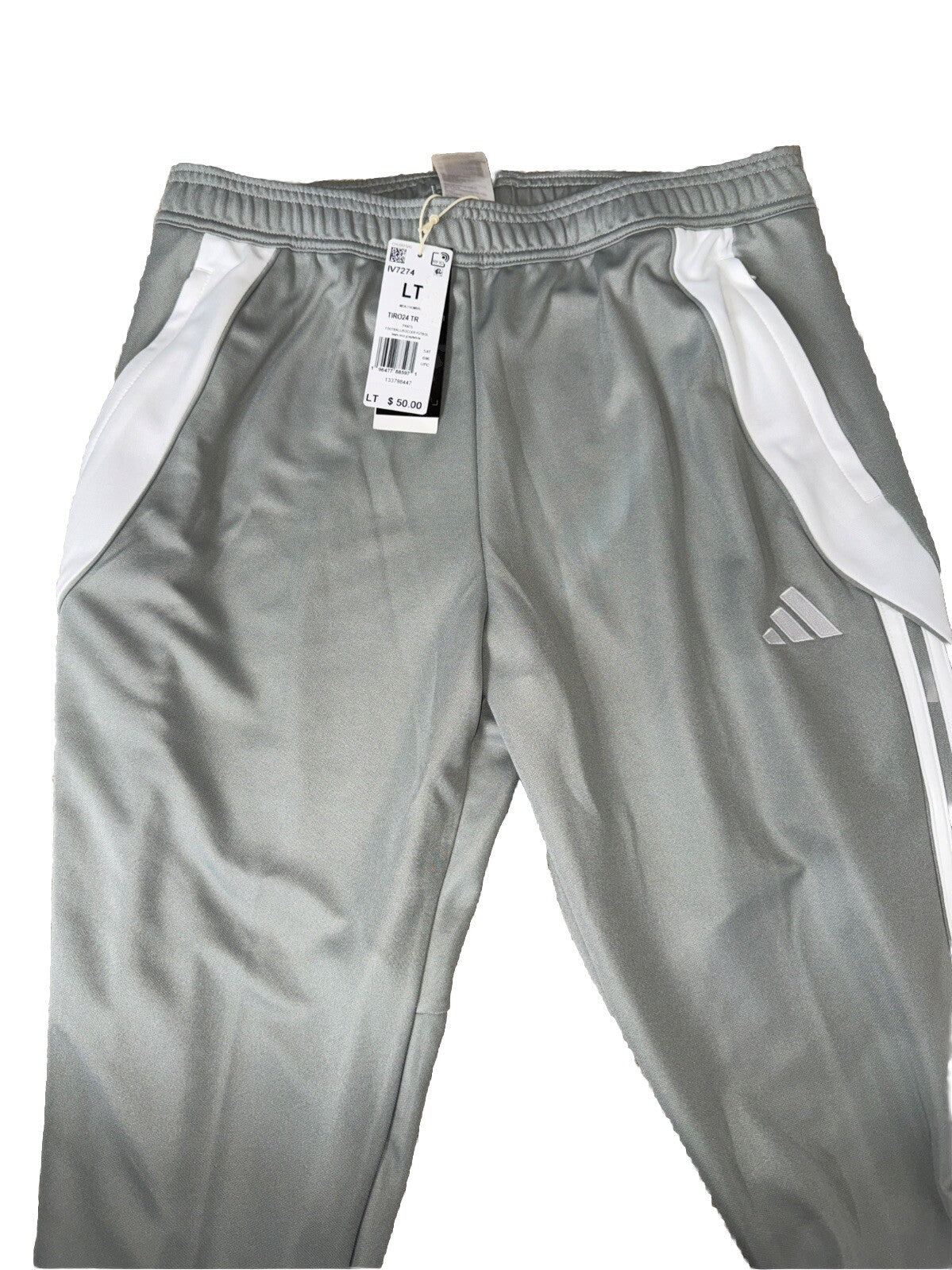 $50 Adidas Men's Tiro 24 Slim Training Pants- Grey On White-Large Tall (32L) New