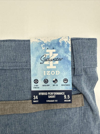 $50 IZOD Men’s Saltwater Hybrid Performance 9.5”Shorts - True Blue-34W-New