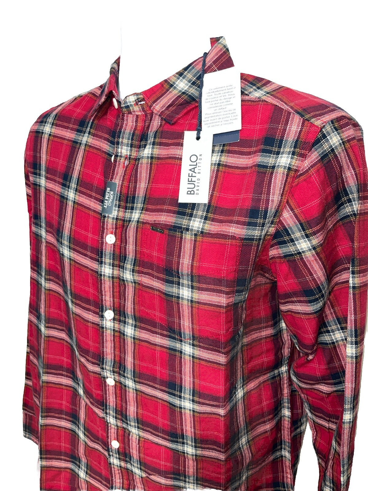 $79 Buffalo David Bitton Men’s Satwil Plaid Long Sleeve Shirt- Cranberry-Small
