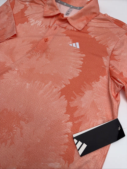 $65 Adidas Men's Flower Mesh Golf Polo Shirt -Coral Fusion Orange- Small -New