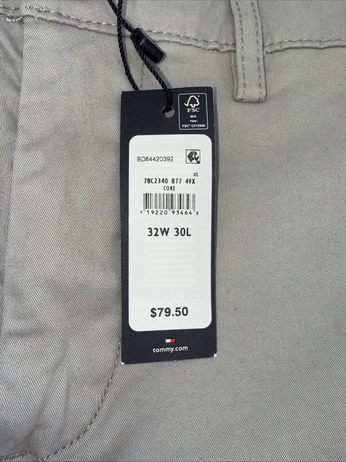 $80 Tommy Hilfiger Men The Flex Chino Cotton Casual Pants -Drizzle Grey-32W 30L