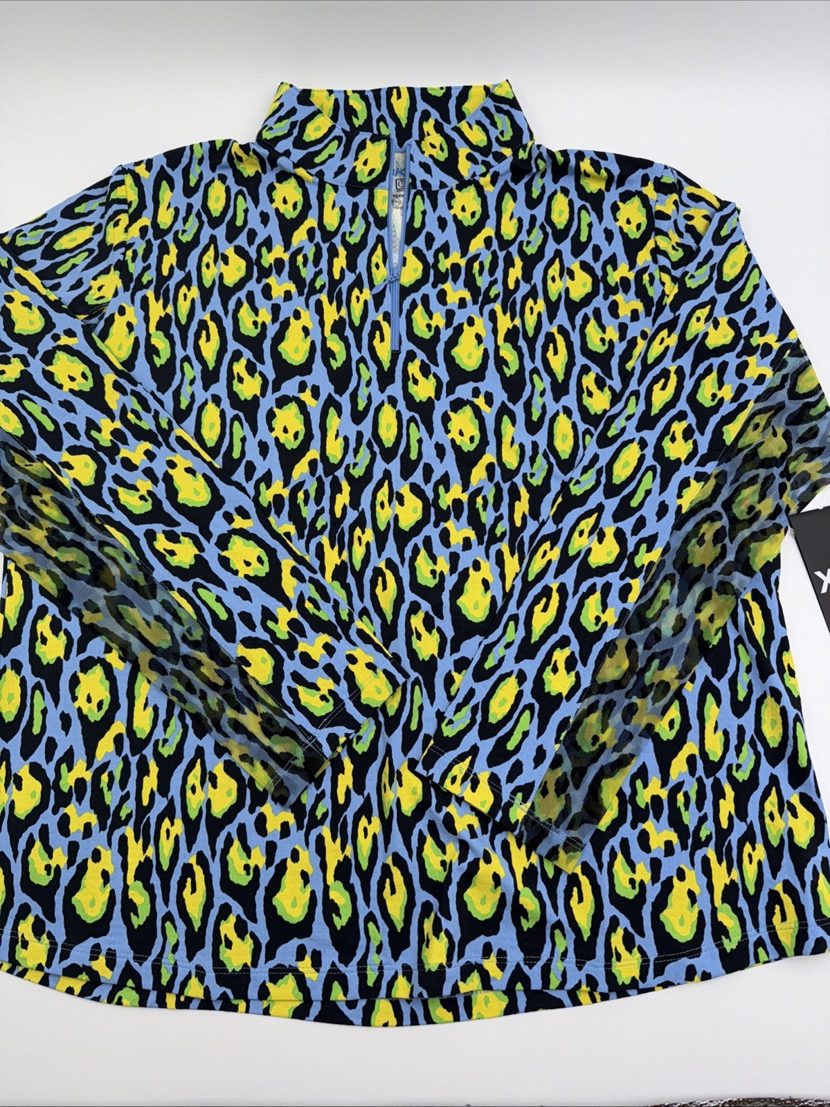 $100 Ibkul Women’s Long Sleeve Zip Mock Neck Top-Gemma Peri Multi -2XLarge -New