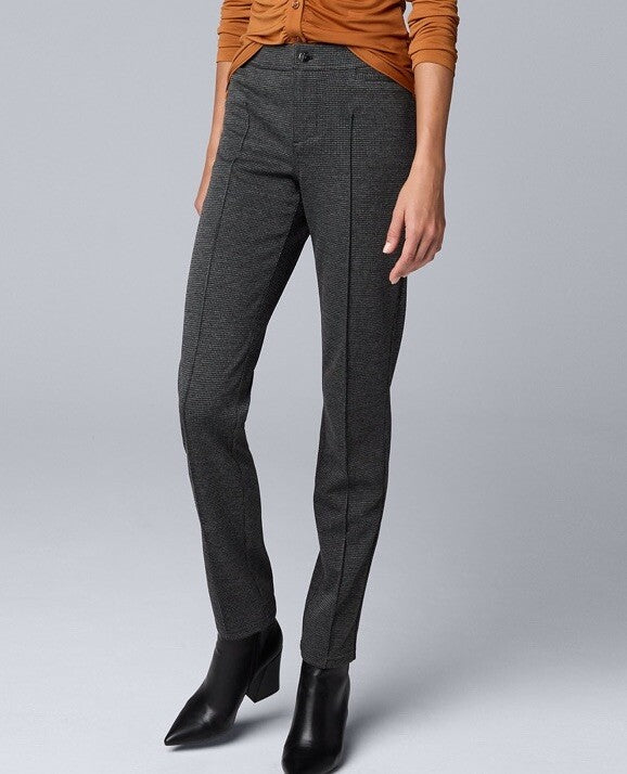 Simply Vera Wang Women’s Mid-Rise Pintuck Ponte Skinny Pants - Houndstooth-Small