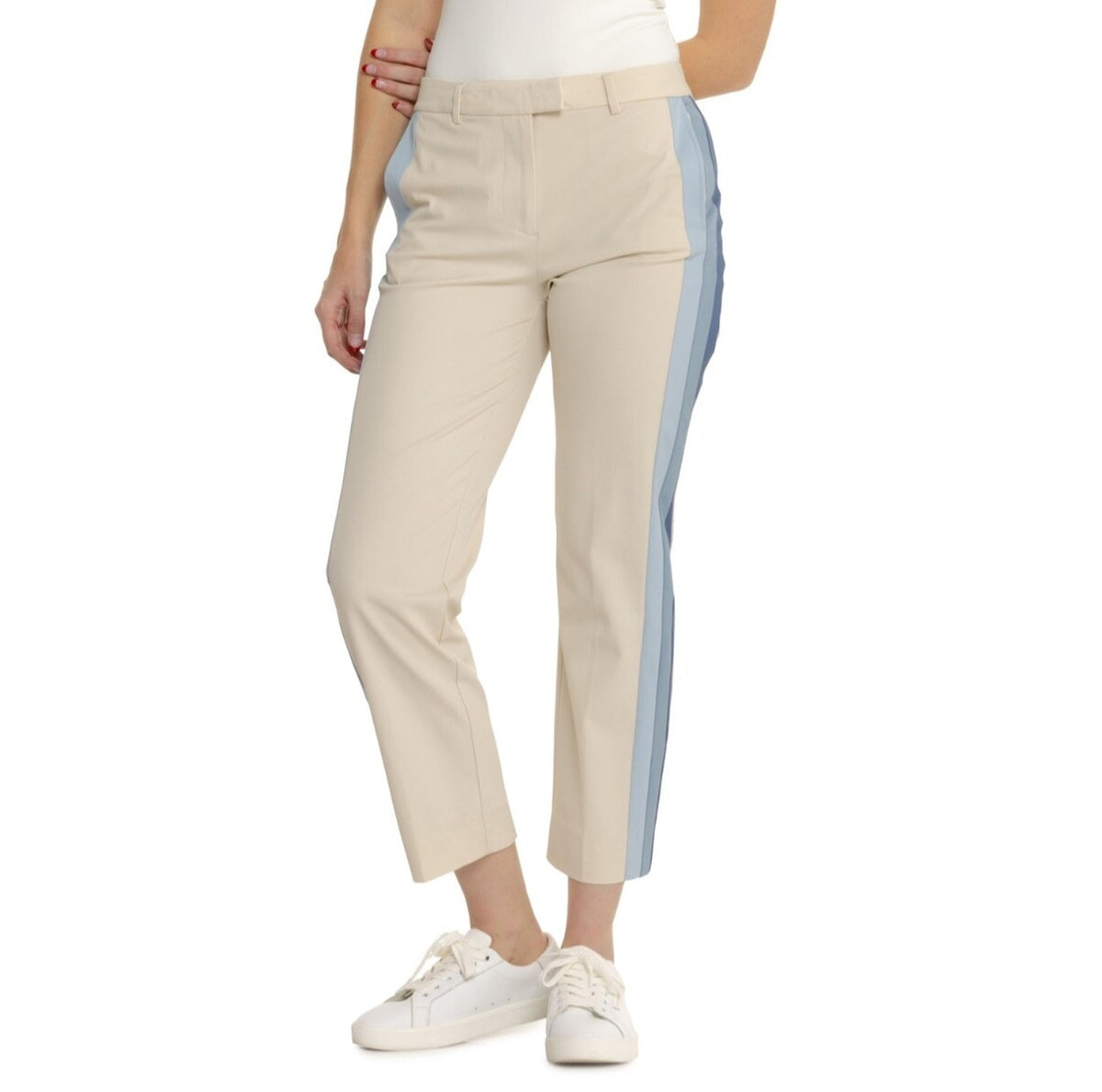 $140 G/FORE Women’s-Stretch Tech Side Stripe Twill Golf Trouser-Tan/Blue-Size 4