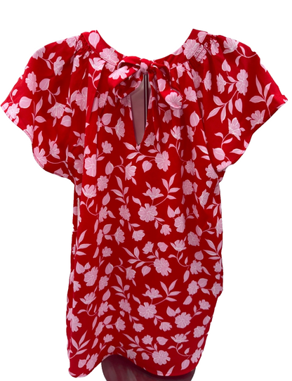 $35 LC Lauren Conrad Women's Tie-Front Shirred Neck Shell Top - Red - Medium-New