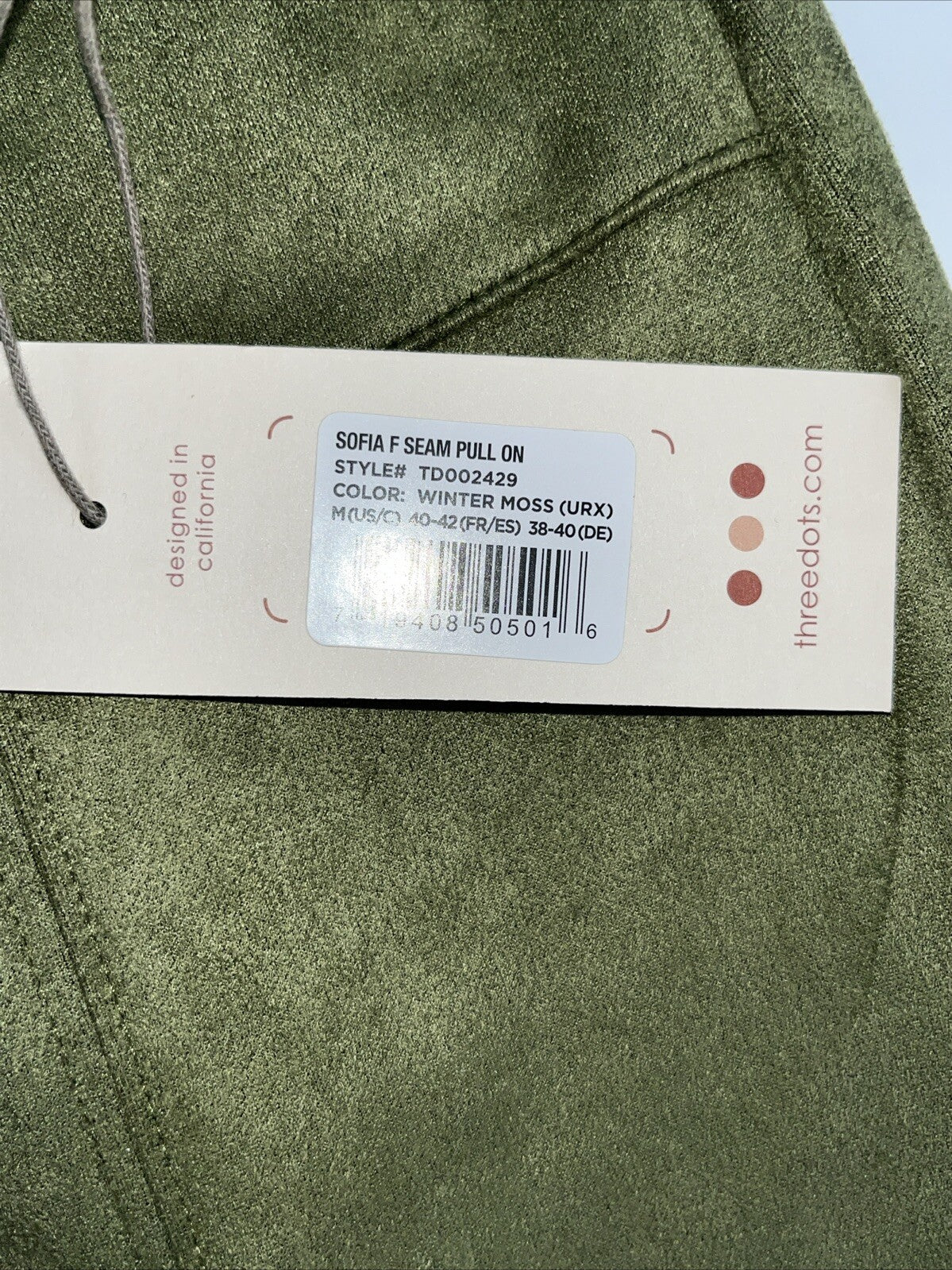 $119 Three Dots Women’s Sofia Front Seem Pull On Pants- Green Moss -Medium-New