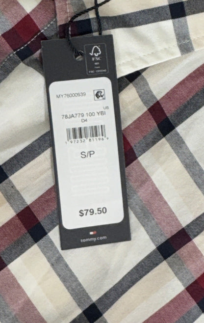 Tommy Hilfiger Men’s Global Striped Check Shirt- Deep Rouge- Small