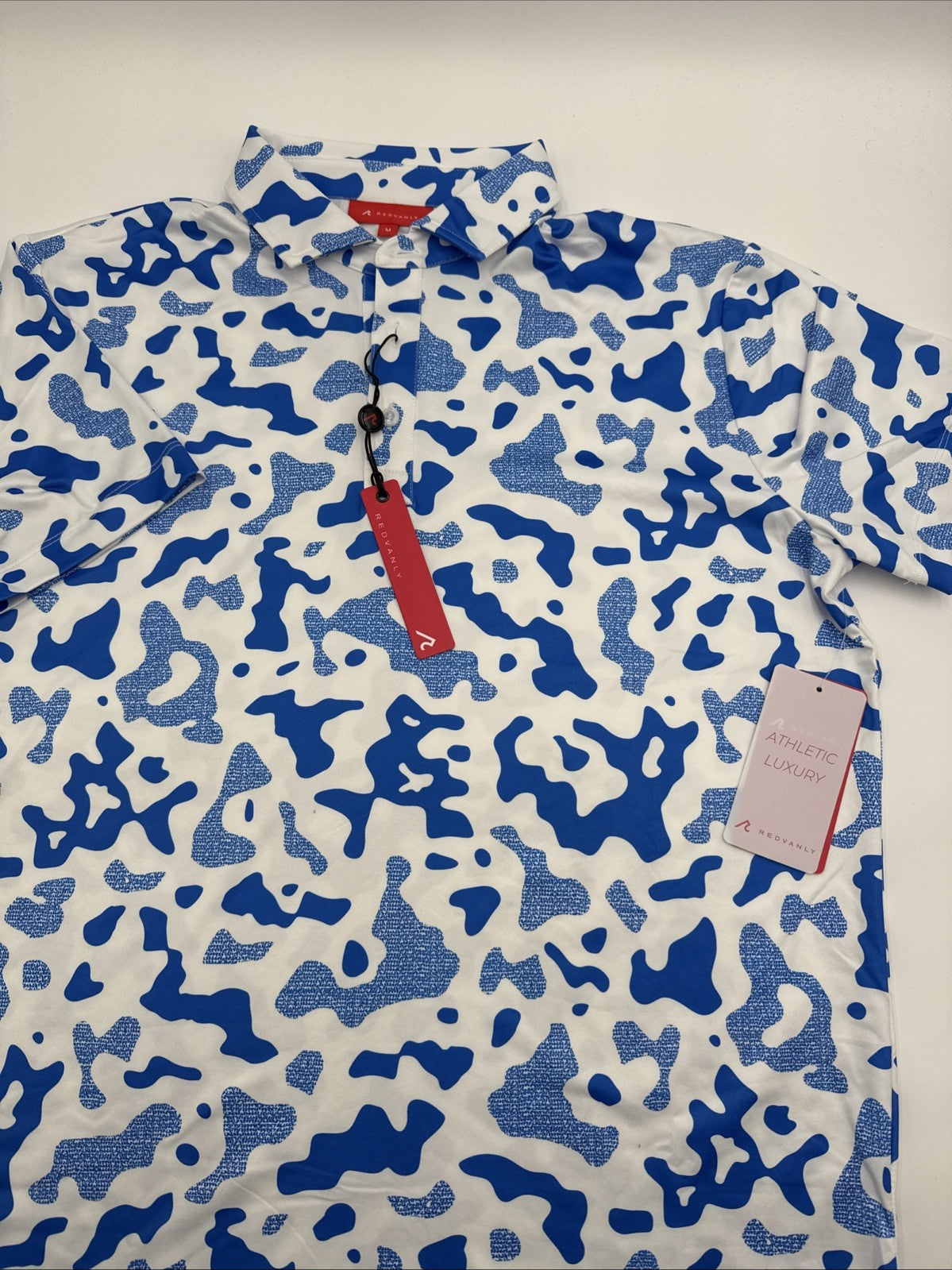 $110 Redvanly Men’s Camo Barres Golf Performance Stretch Polo Shirt-Blue-Medium