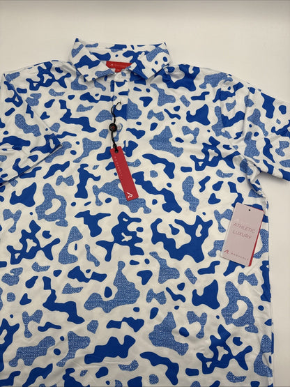 $110 Redvanly Men’s Camo Barres Golf Performance Stretch Polo Shirt-Blue-Medium