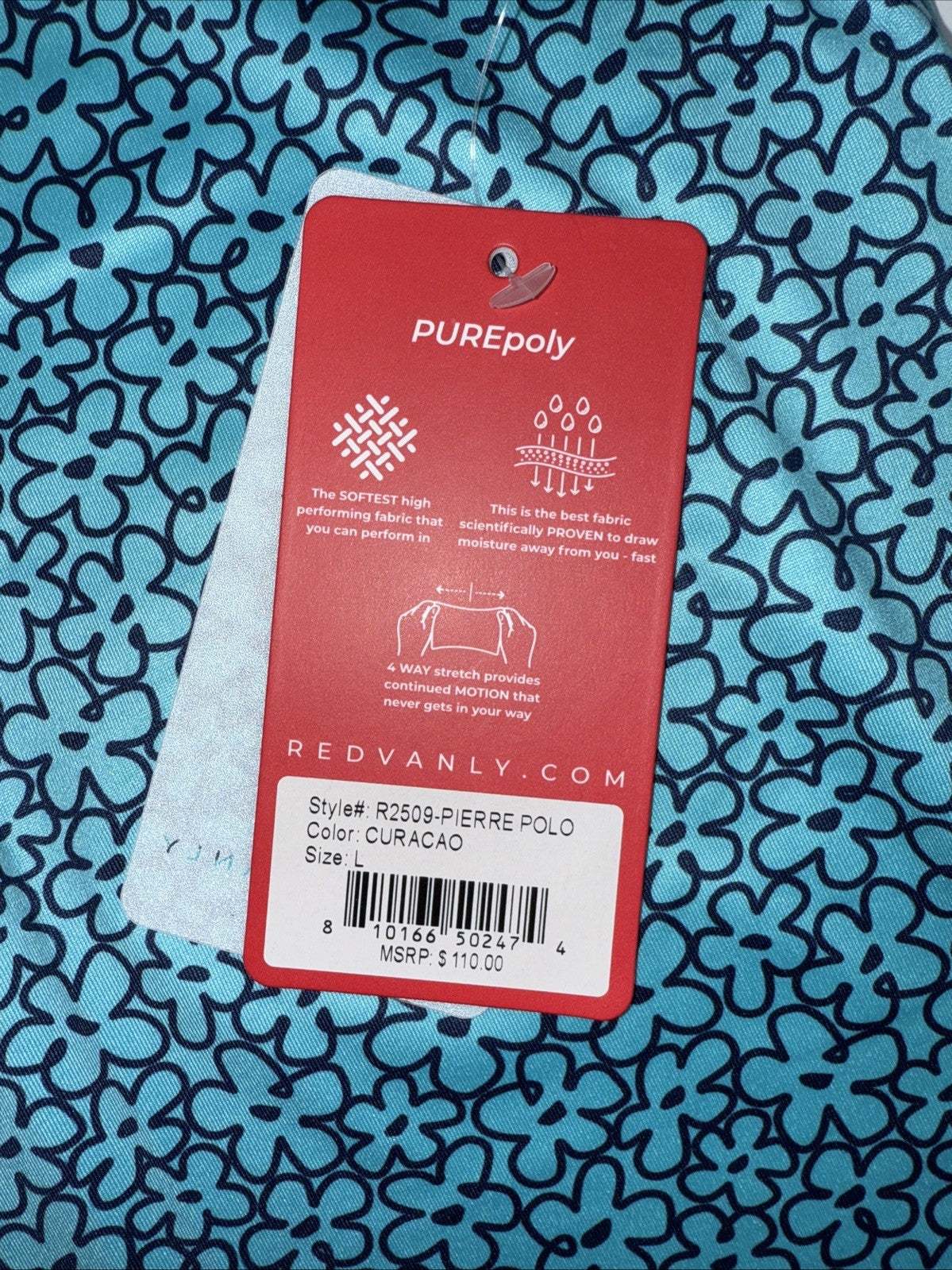 $110 Redvanly Men’s Pierre Golf Performance Polo Shirt-Curaçao-Large-New