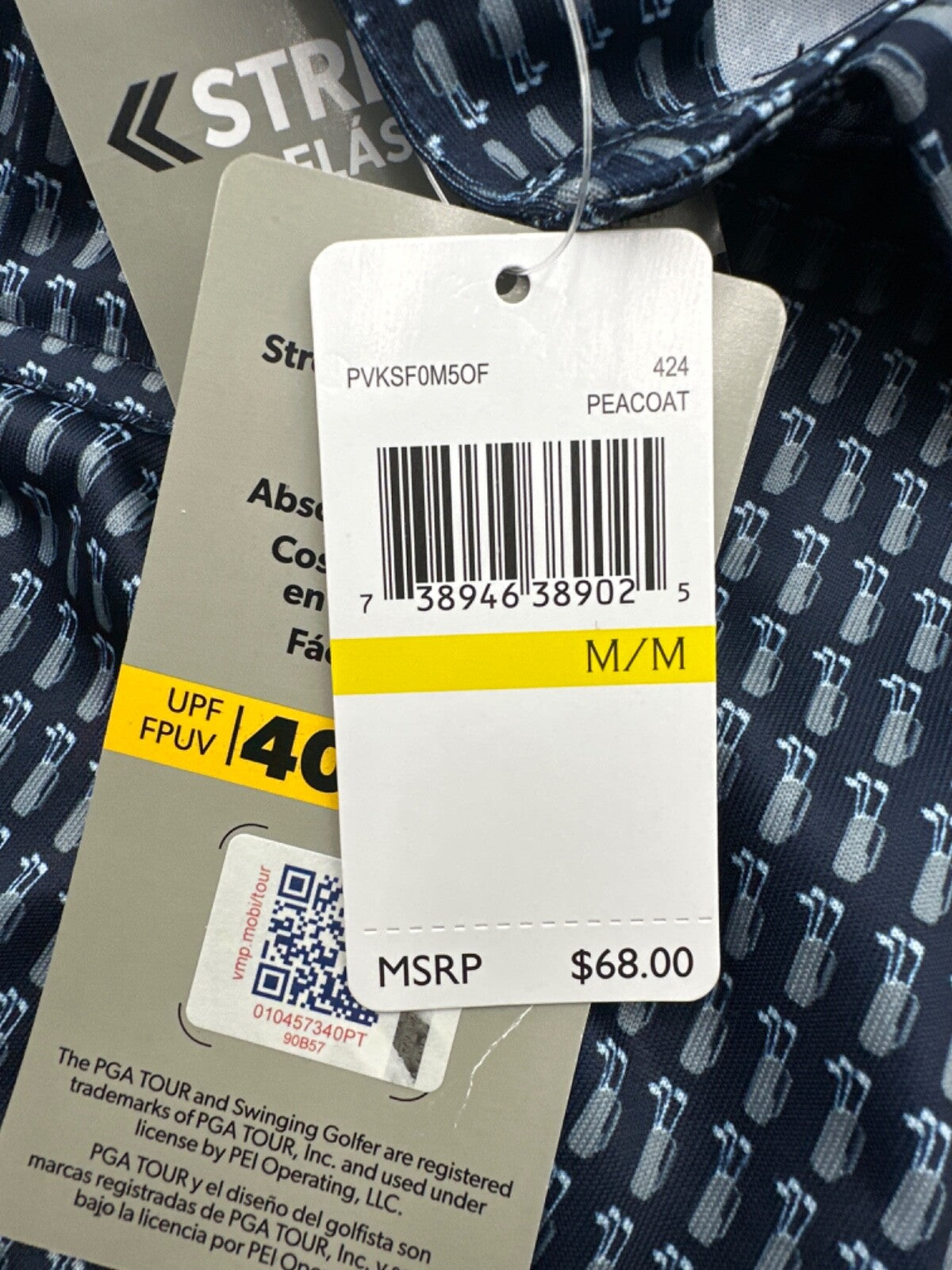 $70 PGA Tour Men's Performance Polo Shirt - Blue/Golf Bag Print- Medium - New