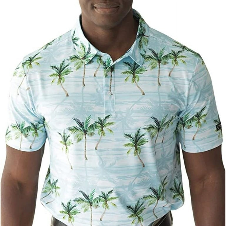 $40 Yatta Golf Men’s 3 Button Polo Shirt - Makani Olu Olu Print - Medium - New